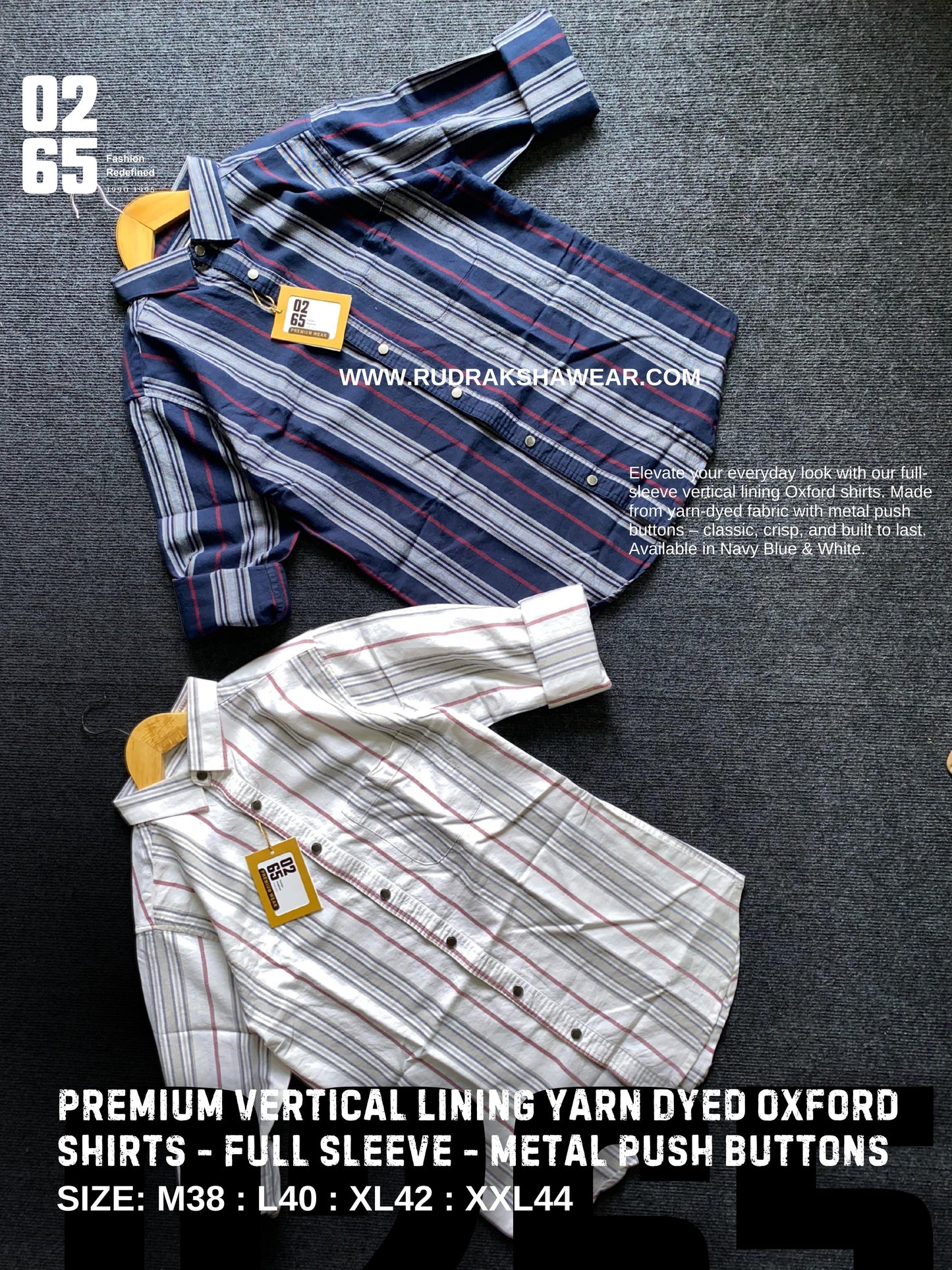Premium Yarn Dyed Vertical Lining 100% cotton Oxford Full Sleeve Shirt - Metal Push Buttons