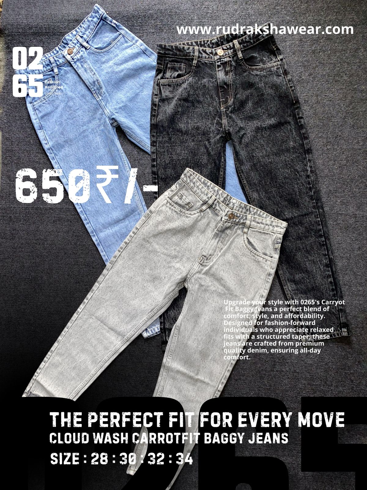 Cloud wash carrot fit baggy jeans - NON STRETCHABLE