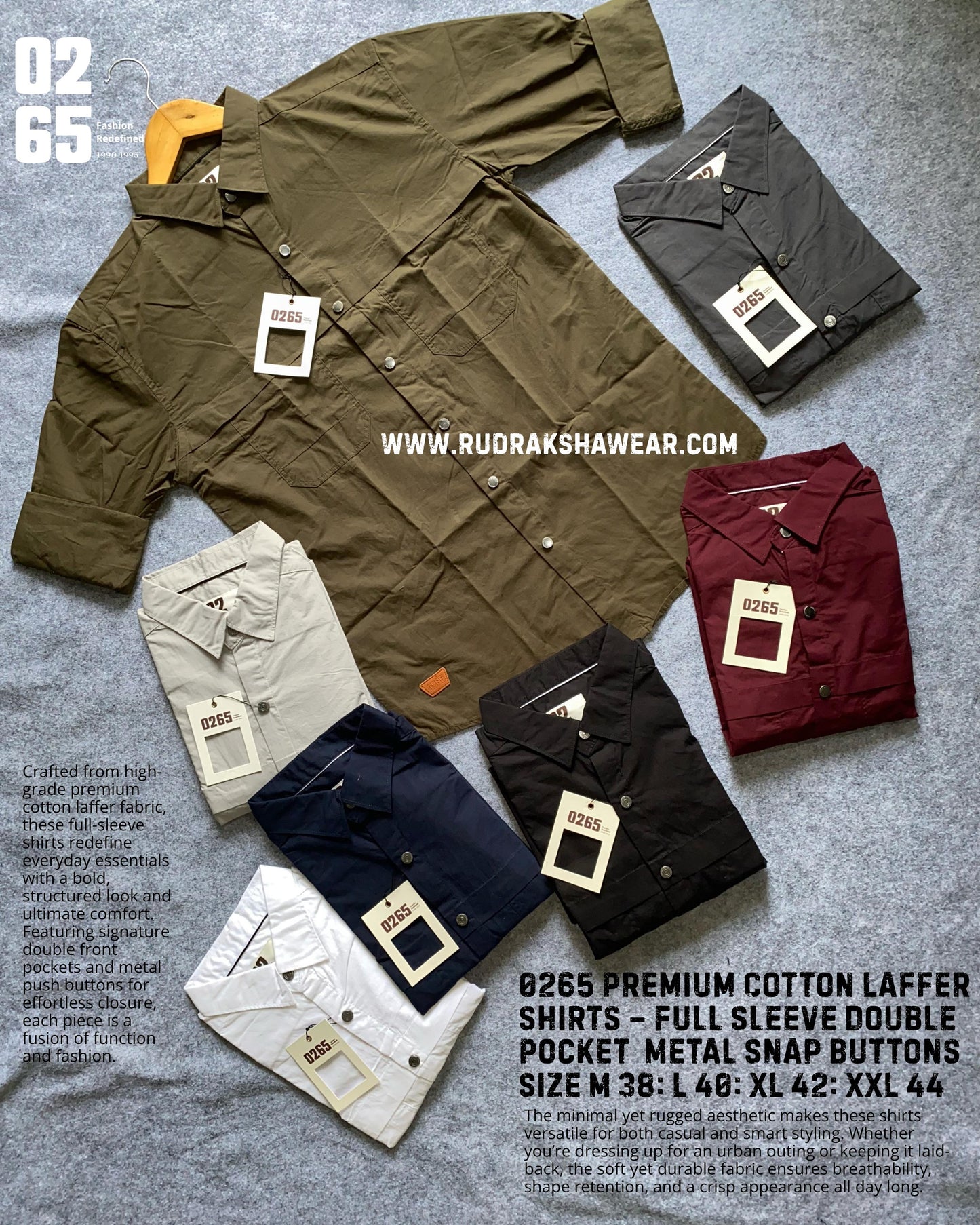 0265 Premium Cotton Laffer Double Pocket Full Sleeve Shirts - Metal Snap Buttons