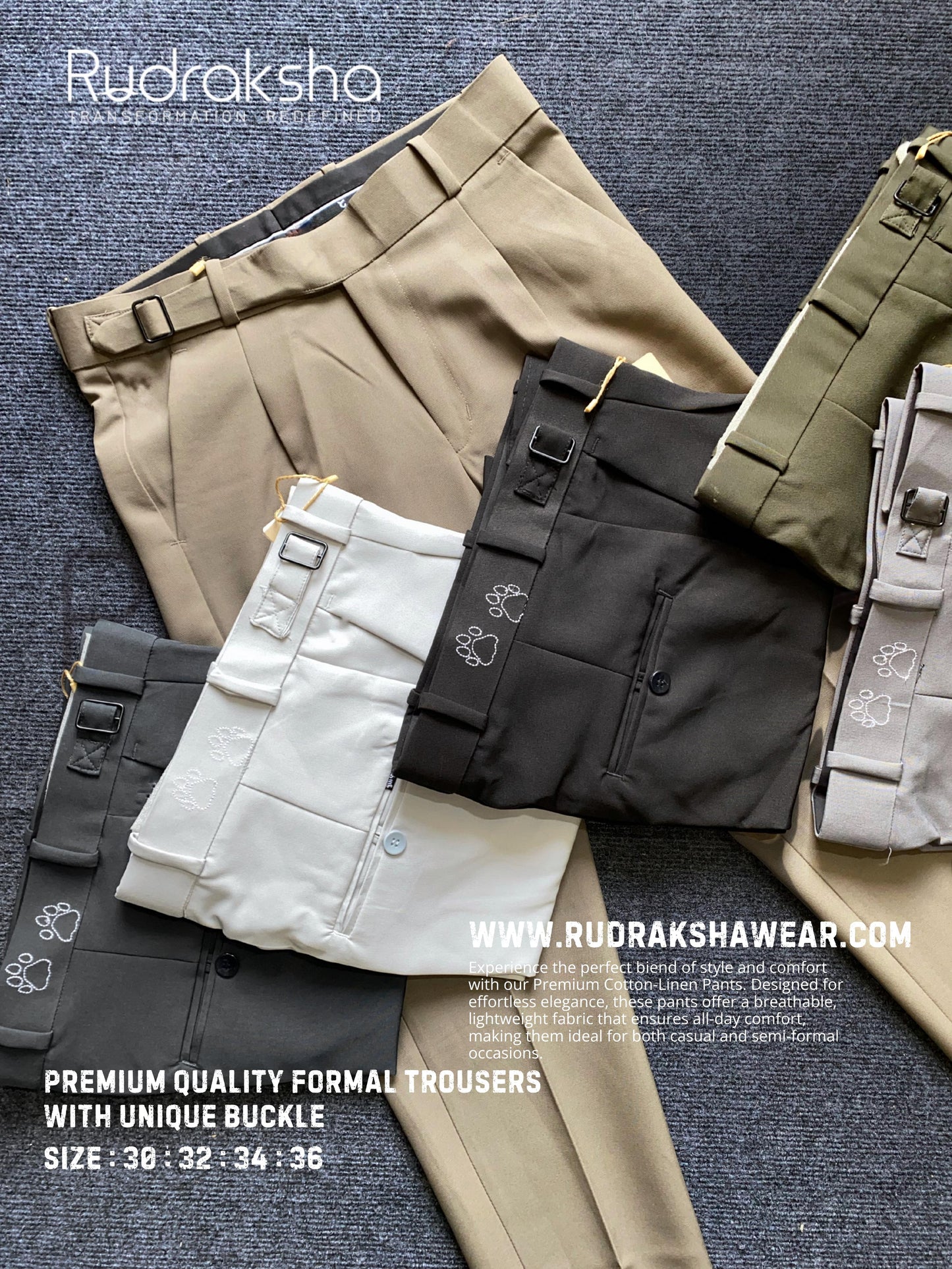 Premium Trousers With Buckle and Extended Belt - Imported Wrinkle Resistant Fabric