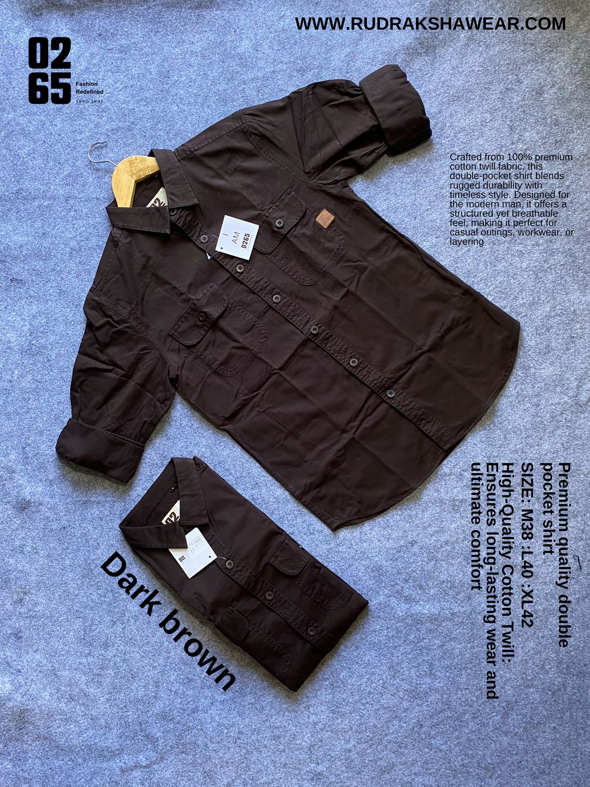 Premium Double Pocket Plain Shirt by 0265 - BROWN