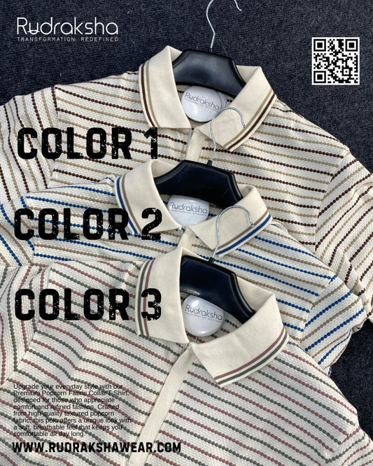 Premium Popcorn Fabric Half Sleeve Collar Zipper T-Shirt