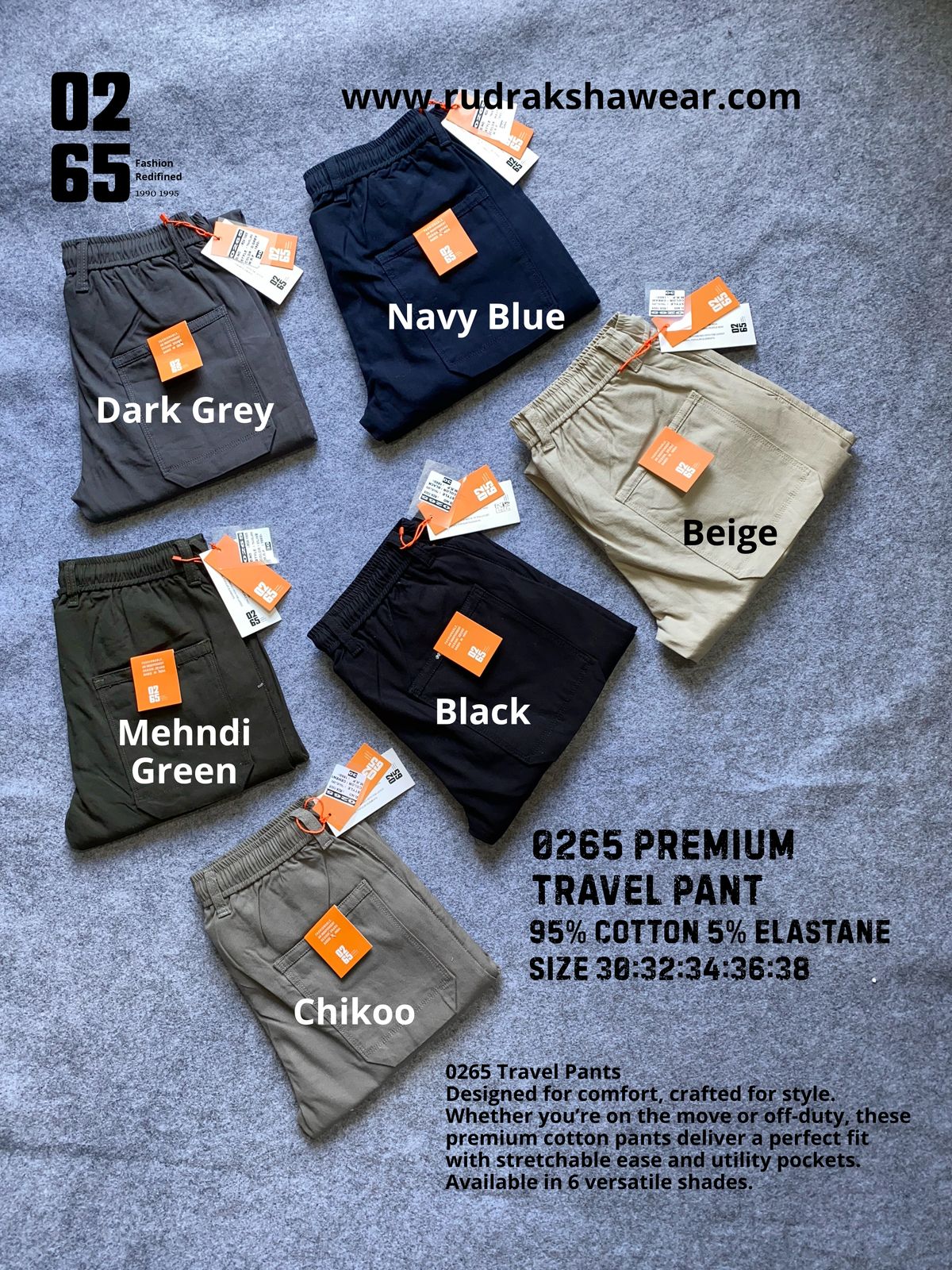 0265 Premium Travel Pant | 95% Cotton 5% Elastane | Cross Pocket | Length 40”