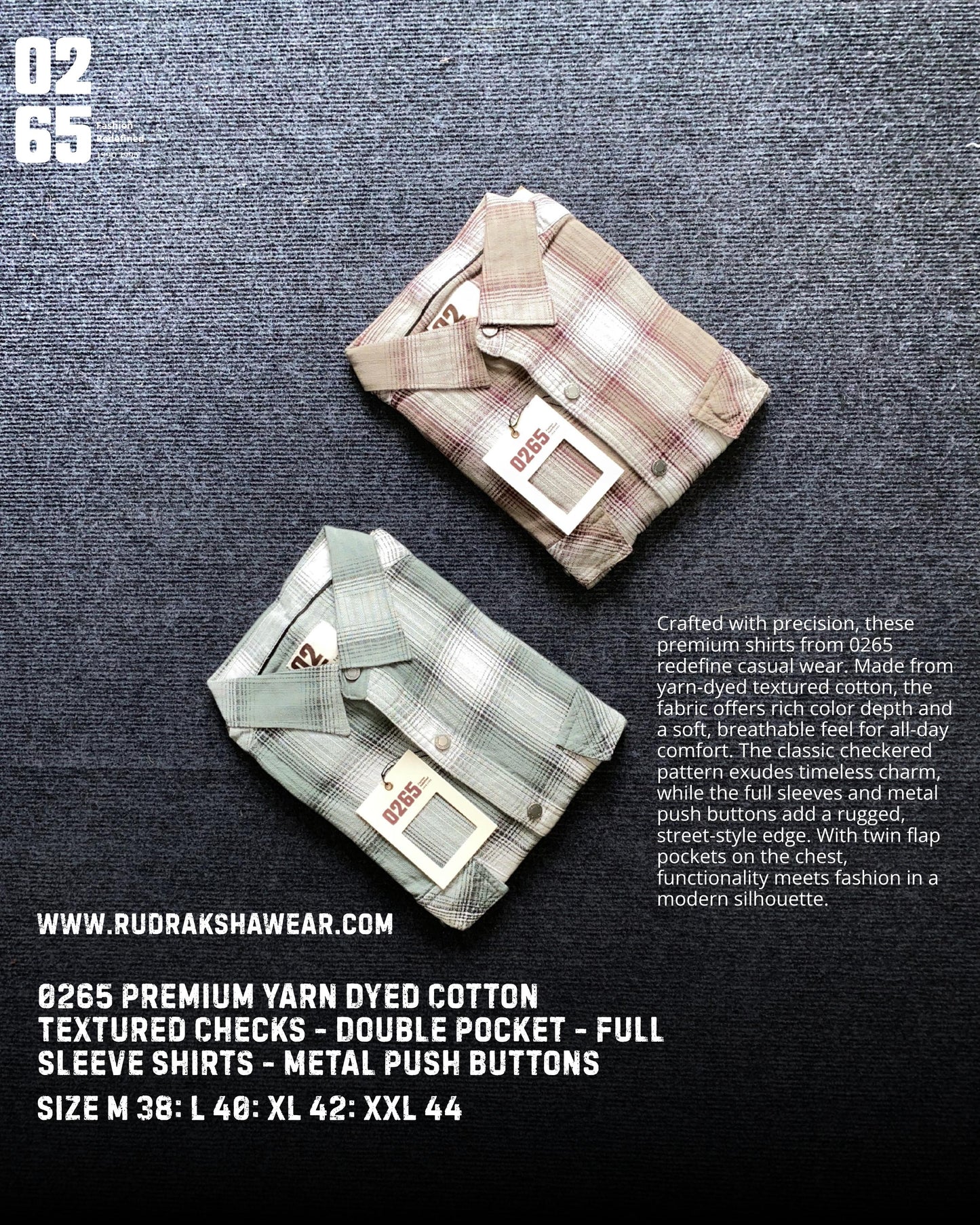 0265 Premium Yarn Dyed Textured Double Pocket Shirt - Full Sleeve - Metal Push Buttons