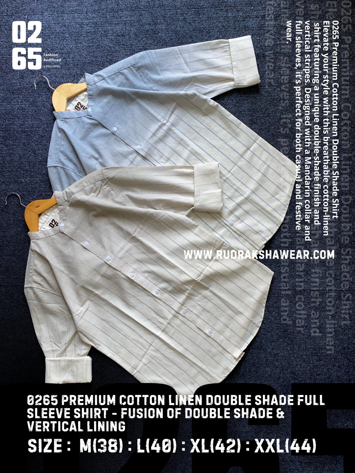 0265 Premium Mandarin Collar - Double Shaded Cotton Linen Full Sleeve Shirt - Ultra Soft Fabric
