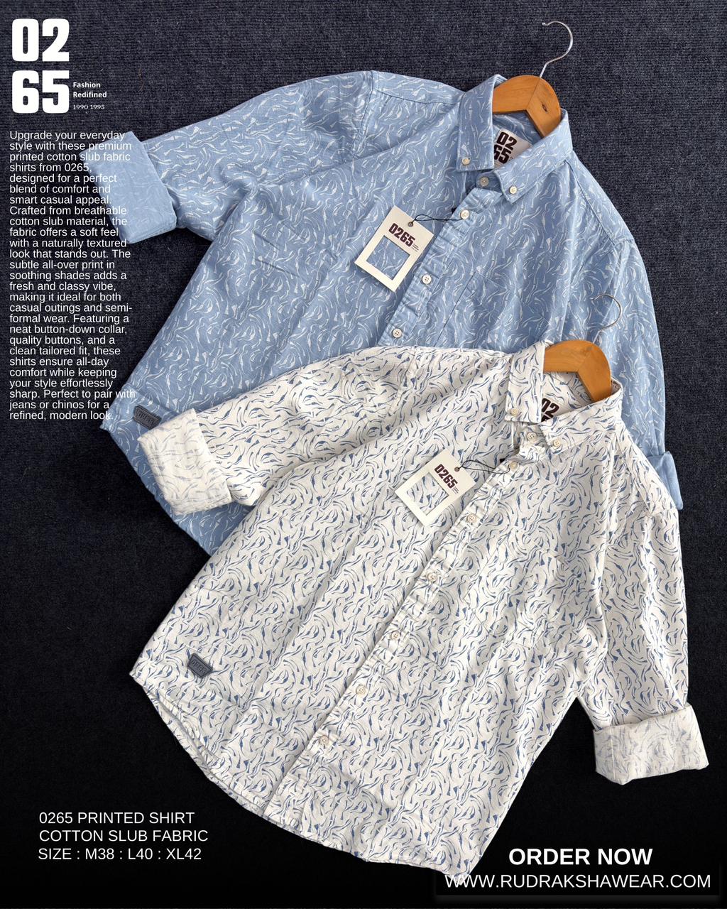 0265 Cotton Slub Printed Shirt | Backside Box Pleated | Full Sleeve