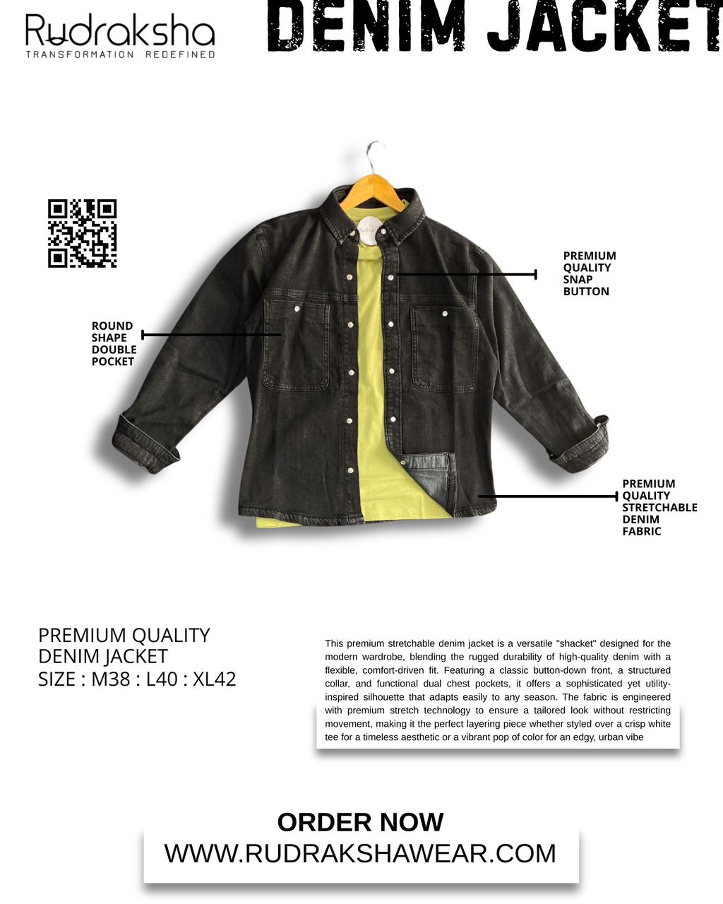 Denim Jacket | 2 Front Pocket | Stretchable Fabric | Metal Push Buttons | Best For Layering With Shirts & T-shirts