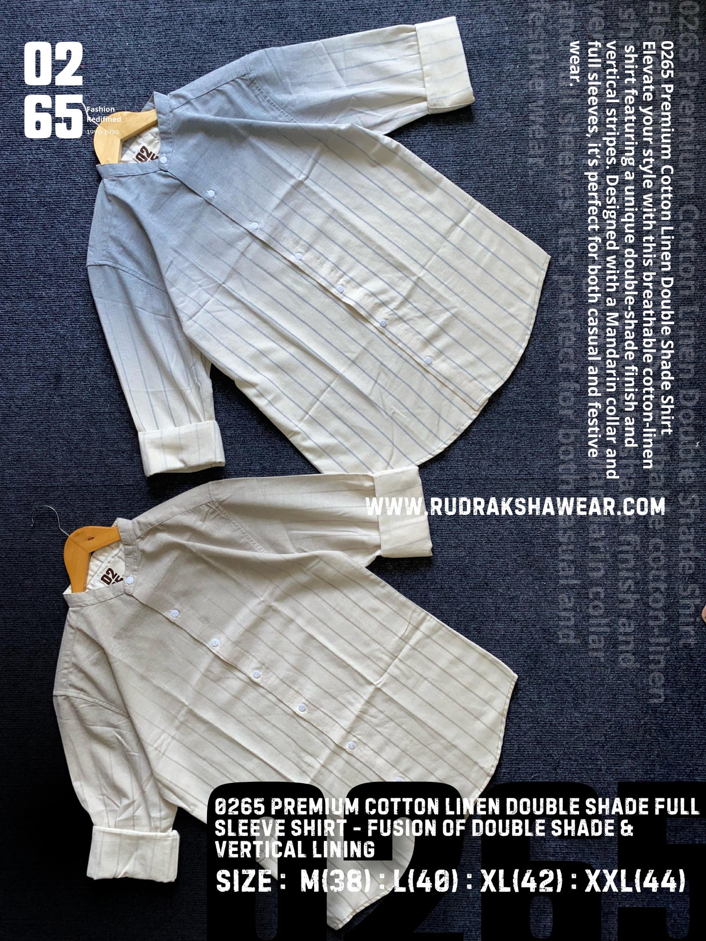 0265 Premium Mandarin Collar - Double Shaded Cotton Linen Full Sleeve Shirt - Ultra Soft Fabric