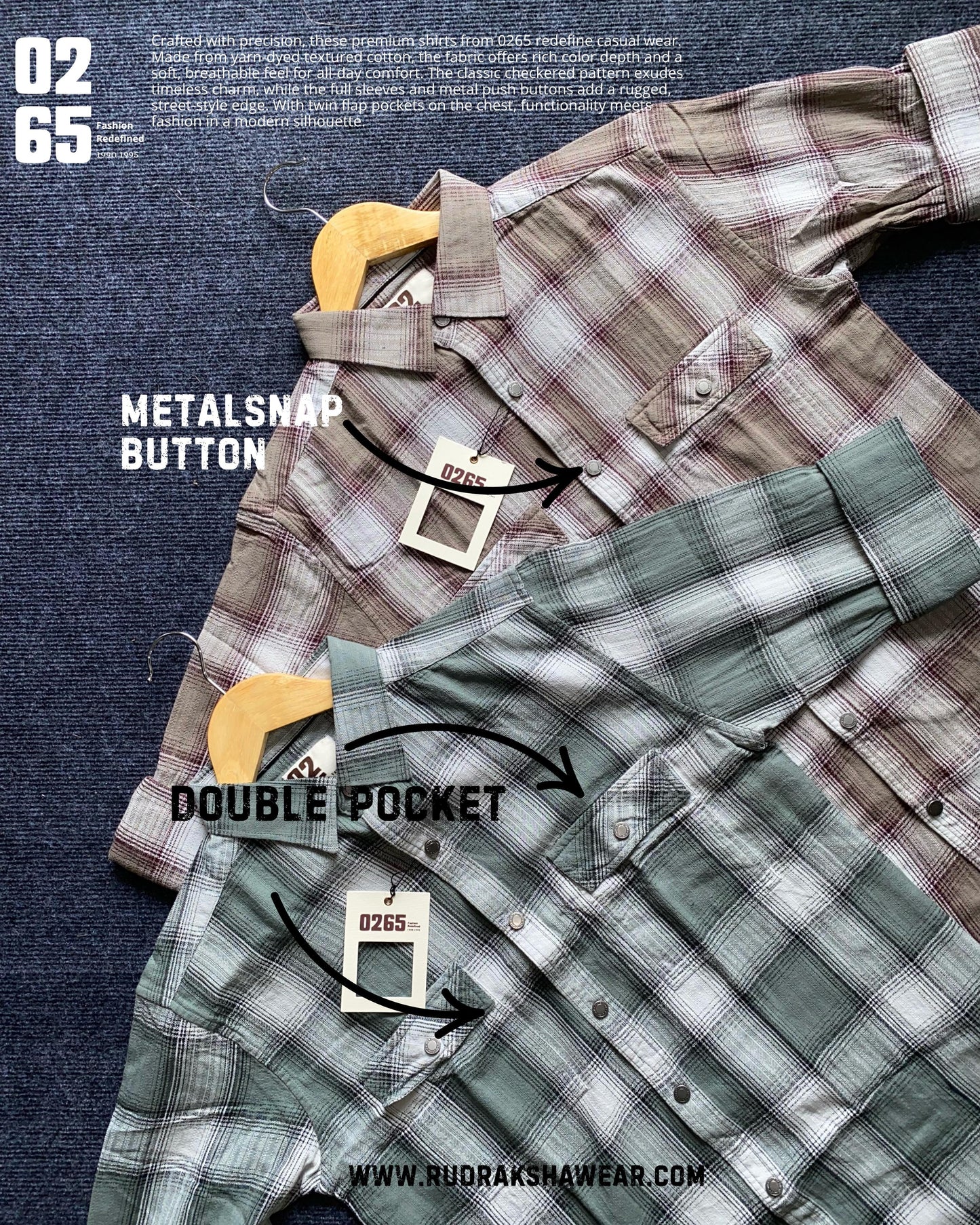 0265 Premium Yarn Dyed Textured Double Pocket Shirt - Full Sleeve - Metal Push Buttons