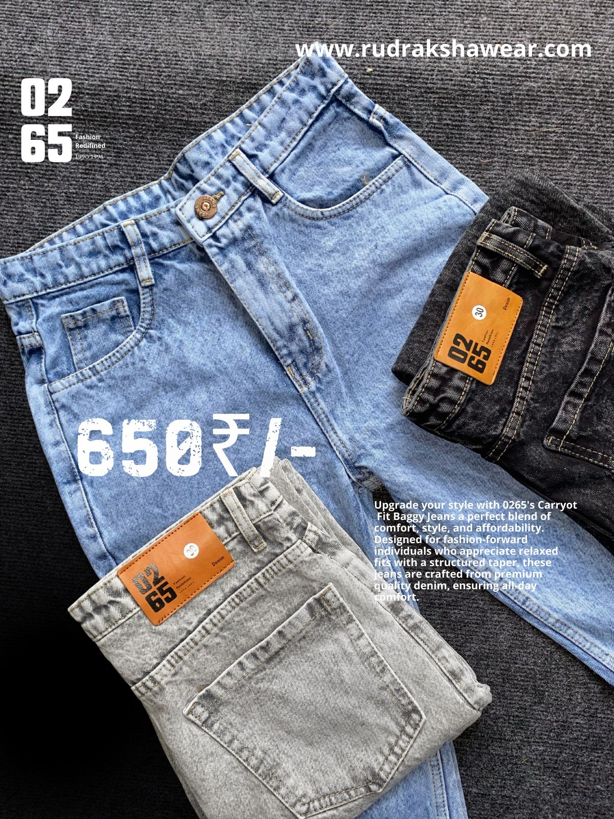 Cloud wash carrot fit baggy jeans - NON STRETCHABLE