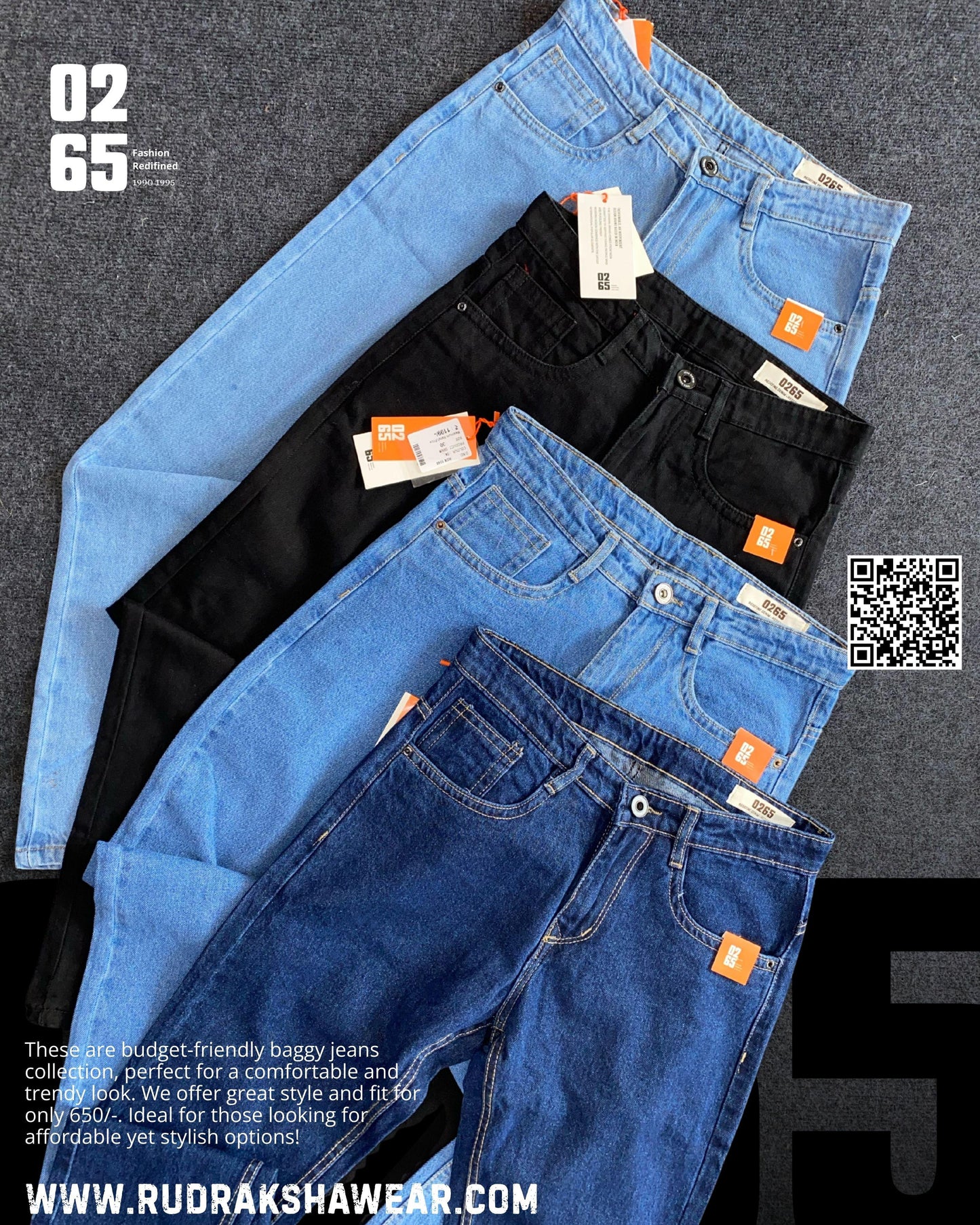 Carrot Fit Baggy Jeans By 0265 - Non Stretchable - Length 39.5" TO 40"
