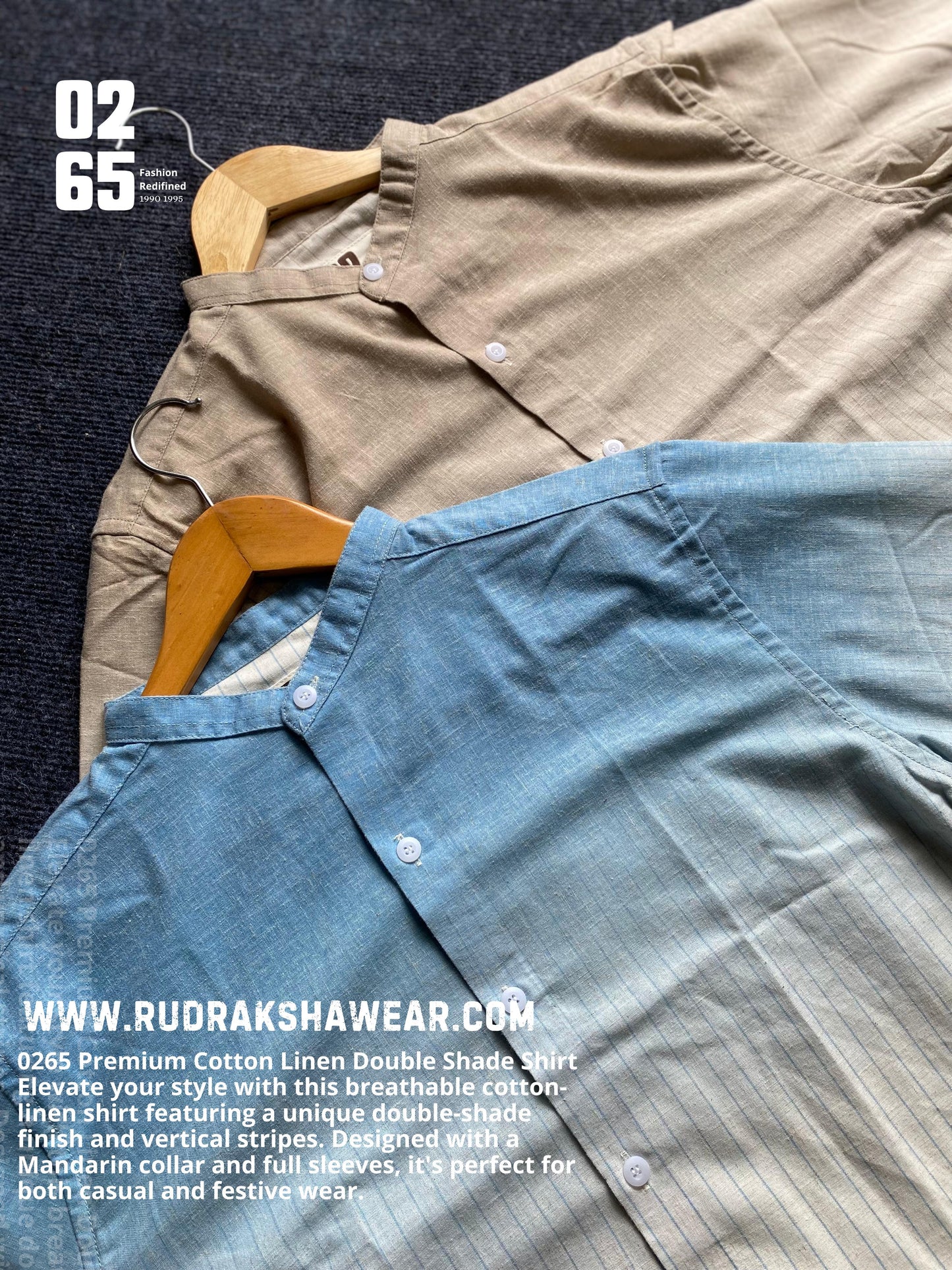 0265 Premium Mandarin Collar - Double Shaded Cotton Linen Full Sleeve Shirt - Ultra Soft Fabric