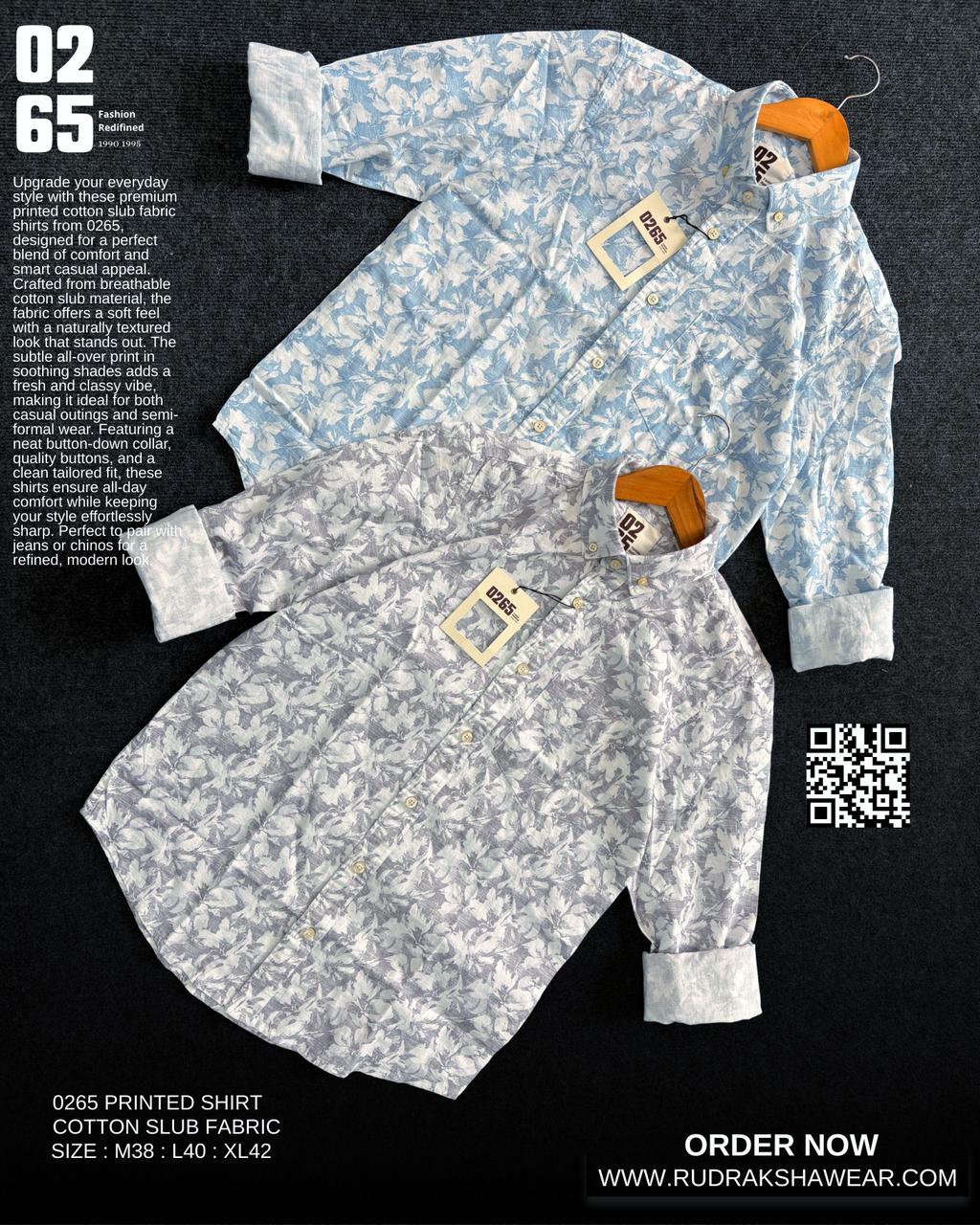 0265 Cotton Slub Printed Full Sleeve Shirt | Box Pleated