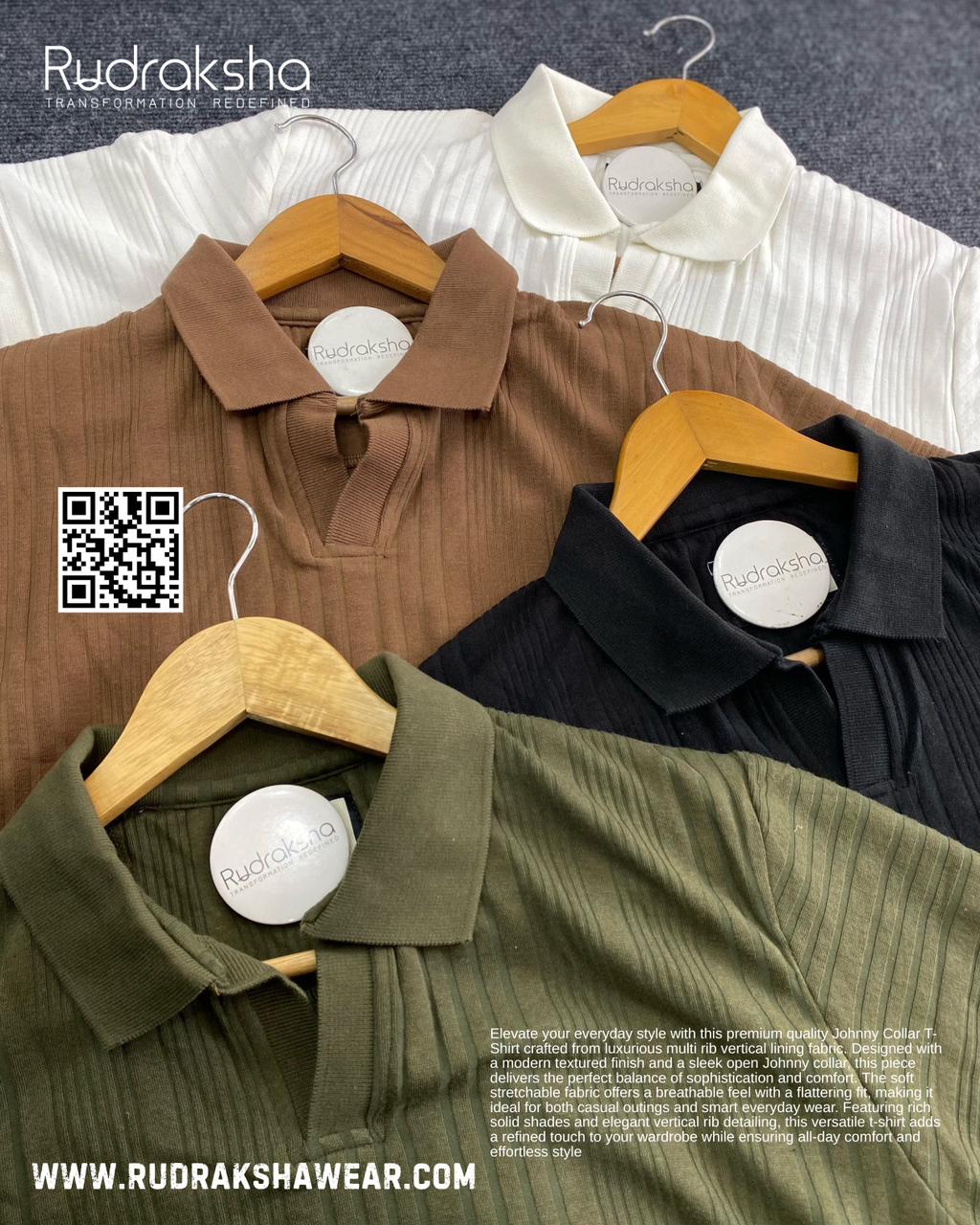 Old Money Johnny Collar T-Shirts | Cotton Viscose Multi Rib Vertical Knit Fabric | Full Stretchable | Soft Feel | All Day Comfort