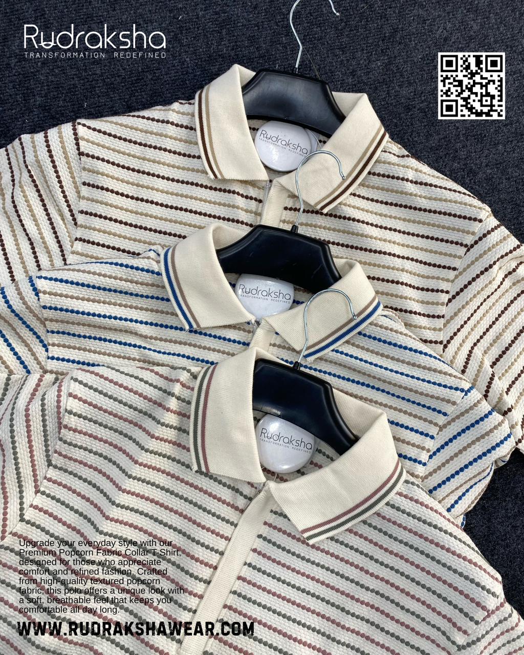 Premium Popcorn Fabric Half Sleeve Collar Zipper T-Shirt