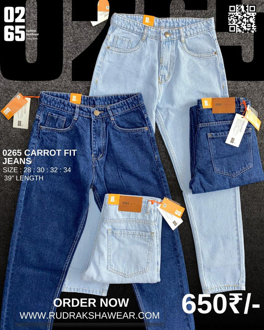 0265 Carrot fit jeans | Non Stretchable | Length 39 " Suitable for Height 5.4" to 5.8"