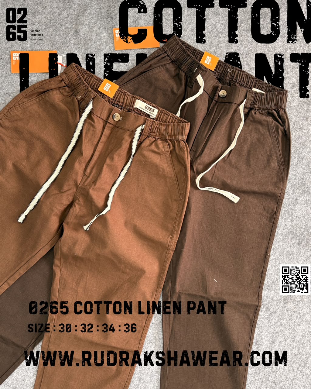 0265 Premium Loose Fit Cotton Linen Pant | Waist Band With Drawstring & Belt Loops | Front Right Pocket With Zipper | For Everyday Comfort