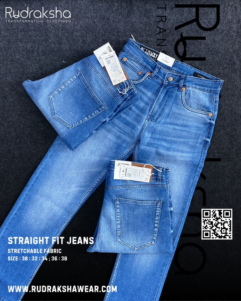 Premium Straight Fit Jeans | Stretchable | Long Lasting Shades | Length 40" | Mid Blue