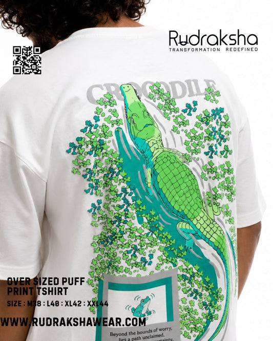 Imported Cotton Interlock oversized half sleeve t-shirt | Puff screen print | 240 GSM | White