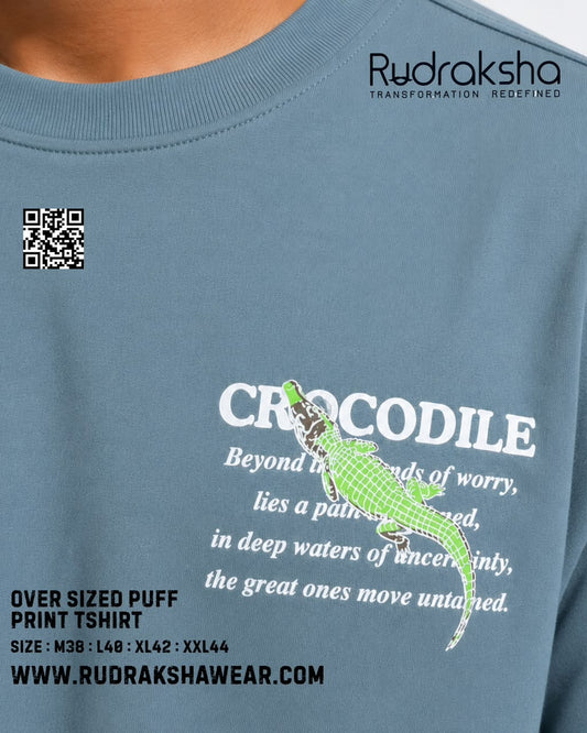 Imported Cotton Interlock oversized half sleeve t-shirt | Puff screen print | 240 GSM | Bluish Grey