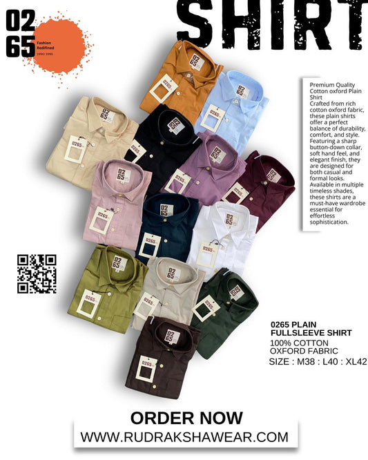 0265 Premium Cotton Oxford - Plain Full Sleeve Shirt - Back Side Box Pleated
