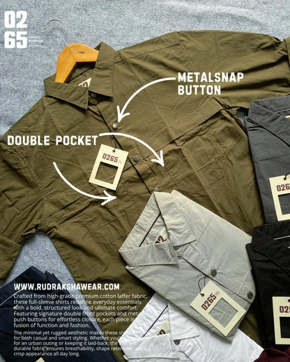 0265 Premium Cotton Laffer Double Pocket Full Sleeve Shirts - Metal Snap Buttons