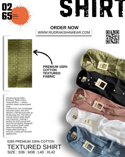 0265 100% Cotton Textured Fabric Full Sleeve Shirt | Button Down Collar