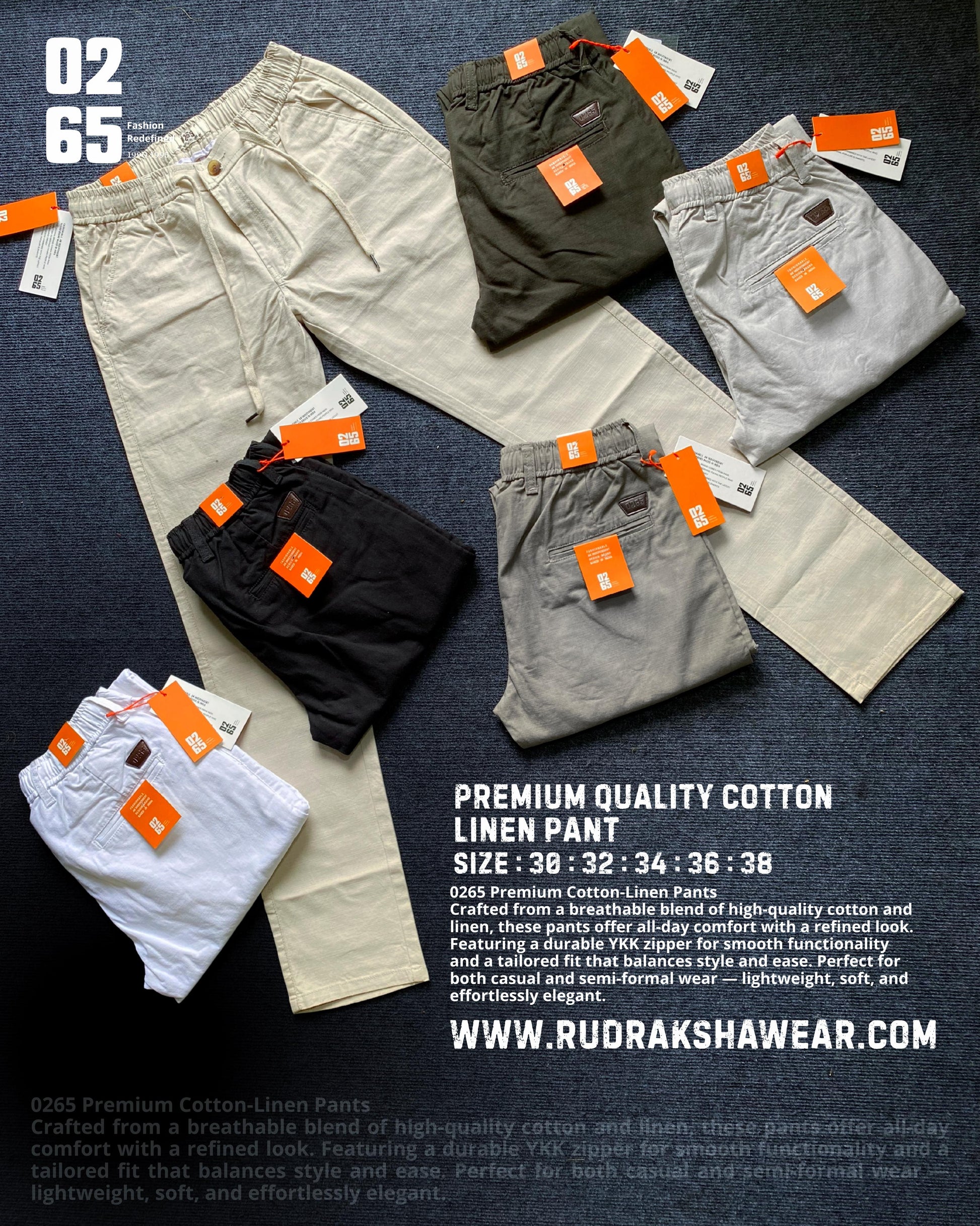 0265 Premium Cotton Linen Casual Pant for Men – Breathable Cotton Linen Blend, Stylish Cross Front Pockets, Drawstring Waist, Comfortable Fit, Durable Stitching, Perfect for Indian Weather, Ideal for Casual Wear, Travel & Daily Use