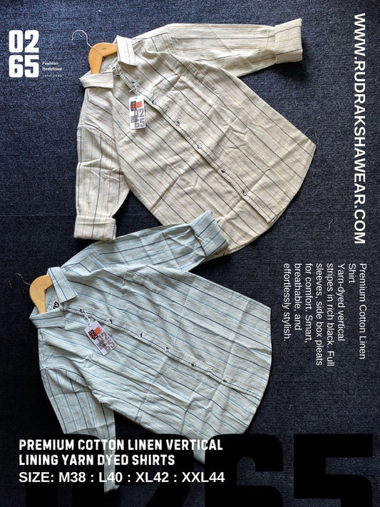 0265 Premium Cotton linen vertical lining yarn dyed full sleeve shirt - Back side box pleated