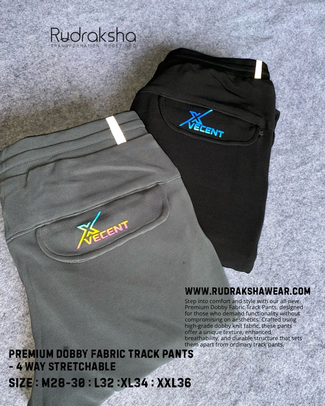 Premium Dobby Stretchable Track Pant - With Two front side pocket zippers -1  Back Side Flap Pocket