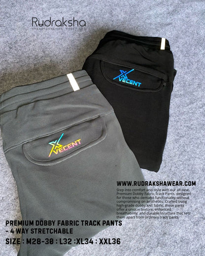 Premium Dobby Stretchable Track Pant - With Two front side pocket zippers -1  Back Side Flap Pocket