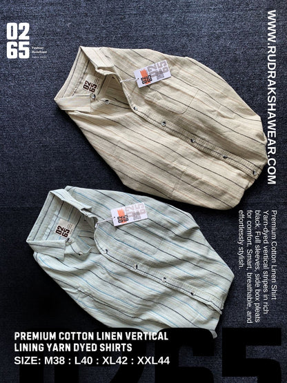 0265 Premium Cotton linen vertical lining yarn dyed full sleeve shirt - Back side box pleated