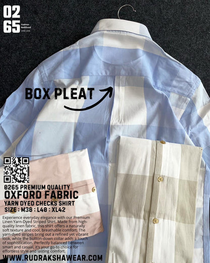 0265 Premium Oxford Fabric Full Sleeve Big Checks Shirt | Yarn Dyed | Button Down Collar | Back Side Box Pleated