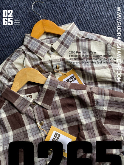0265 Premium Cotton Linen Yarn Dyed Full Sleeve Checks Shirt - Thin & Ultra Light Weight Fabric