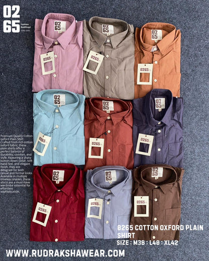 0265 Premium Cotton Oxford - Plain Full Sleeve Shirt - Back Side Box Pleated With Loop