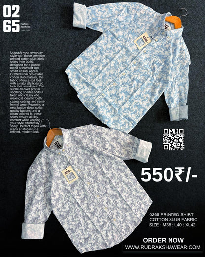 0265 Cotton Slub Printed Full Sleeve Shirt | Box Pleated