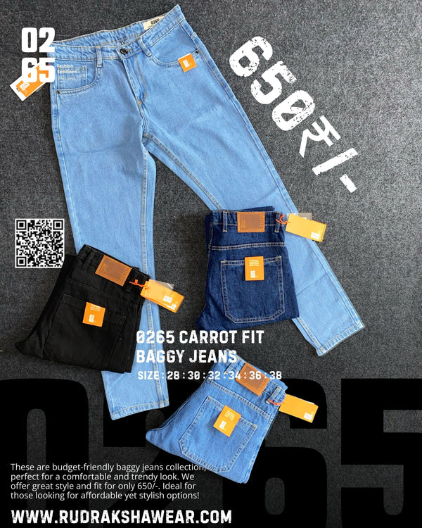 Carrot Fit Baggy Jeans By 0265 - Non Stretchable - Length 39.5" TO 40"