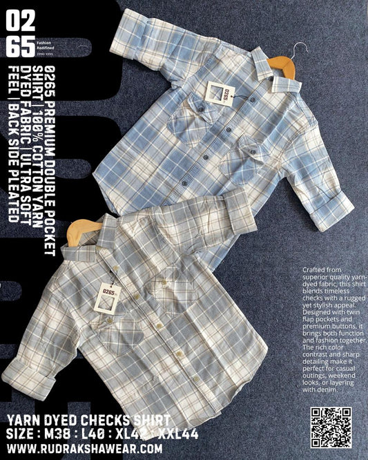 0265 Premium Double Pocket Shirt | 100% Cotton | Yarn Dyed Fabric | Backside Pleated | Ultra Soft Feel
