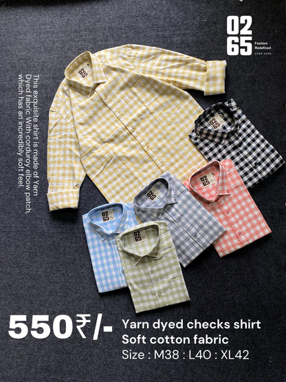 Yarn Dyed Checks Full Sleeve Shirt With Corduroy Elbow Patch By 0265