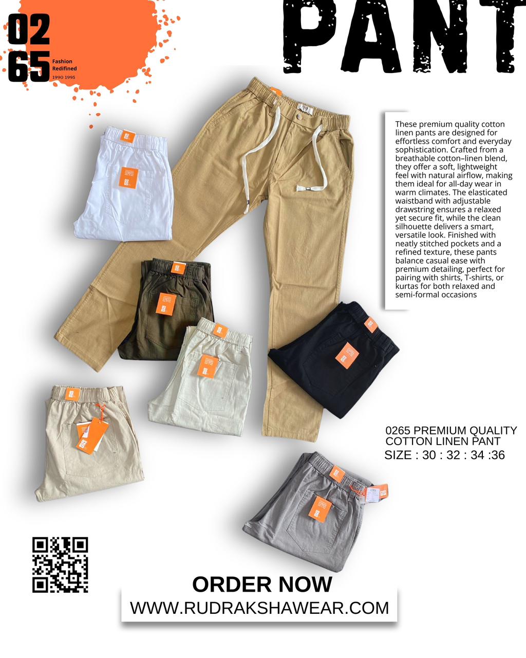 0265 Premium Cotton Linen Casual Pant | Front Right Pocket With Zipper | Length 40"/40.5" | Durable Fabric | Regular Fit | Best for Casual wear for Travelers