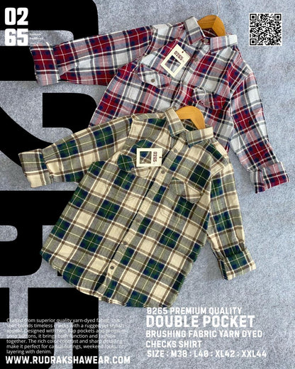 0265 Premium Brushing Double Pocket Full Sleeve Shirt | 100% Cotton Fabric | Ultra Soft | Metal Push Buttons