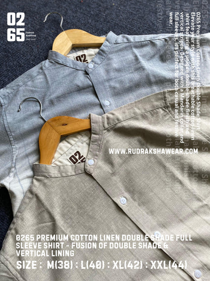 0265 Premium Mandarin Collar - Double Shaded Cotton Linen Full Sleeve Shirt - Ultra Soft Fabric