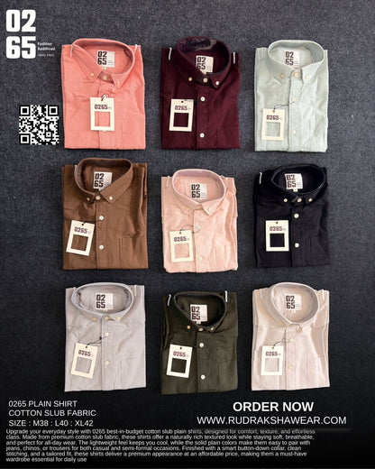 0265 Cotton Slub Fabric Full Sleeve Shirt | Button Down Collar | Back side Box Pleated