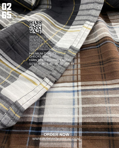 0265 Premium Textured Checks Shirt | Full Sleeve | Metal Snap Buttons | Backside Pleated | 100% Cotton