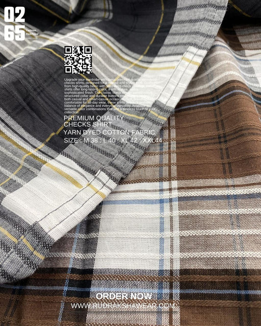 0265 Premium Textured Checks Shirt | Full Sleeve | Metal Snap Buttons | Backside Pleated | 100% Cotton