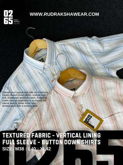 Textured Fabric Vertical Lining Full Sleeve Shirt By 0265 - Button Down Collar
