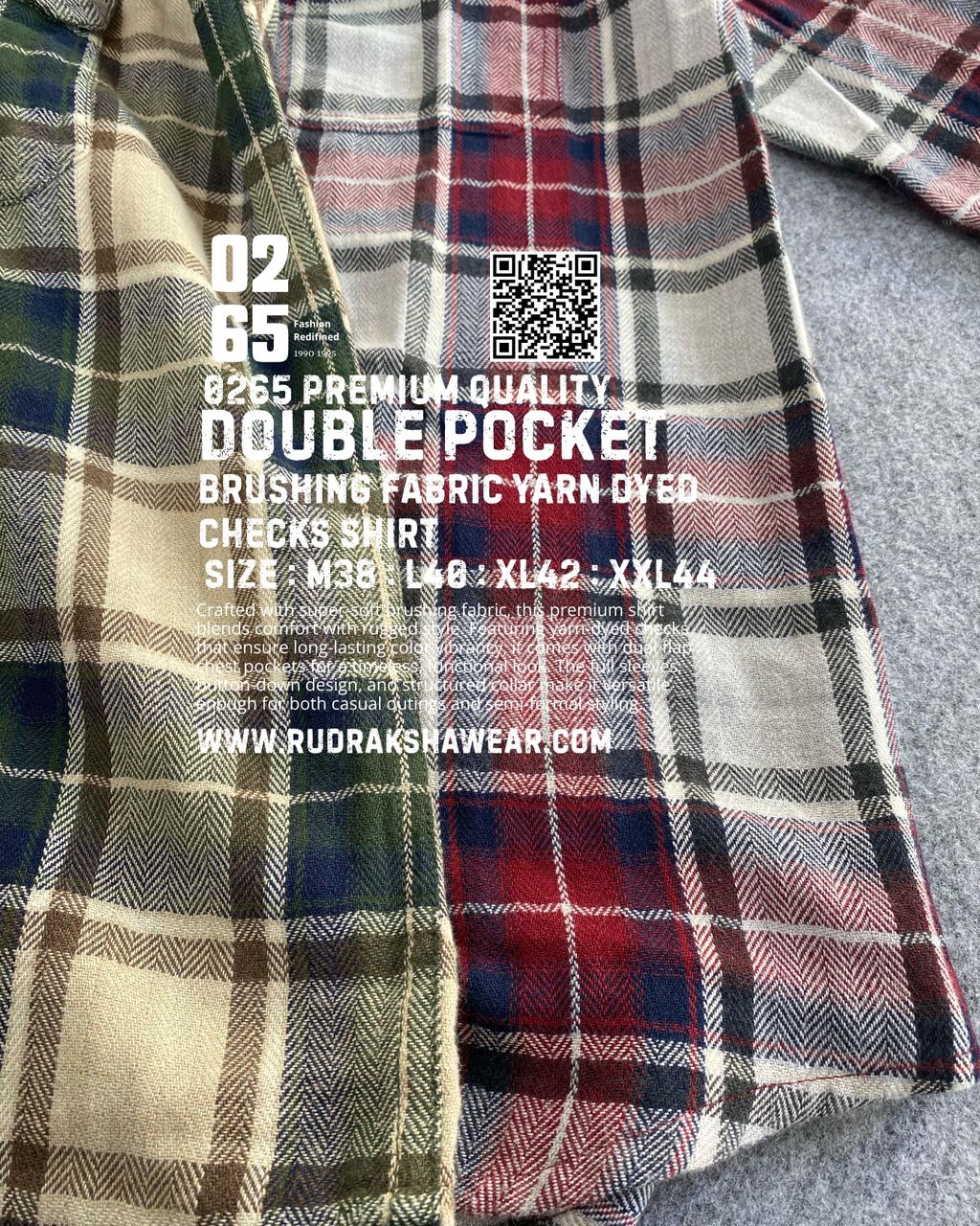 0265 Premium Brushing Double Pocket Full Sleeve Shirt | 100% Cotton Fabric | Ultra Soft | Metal Push Buttons