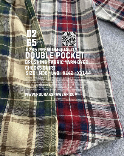 0265 Premium Brushing Double Pocket Full Sleeve Shirt | 100% Cotton Fabric | Ultra Soft | Metal Push Buttons