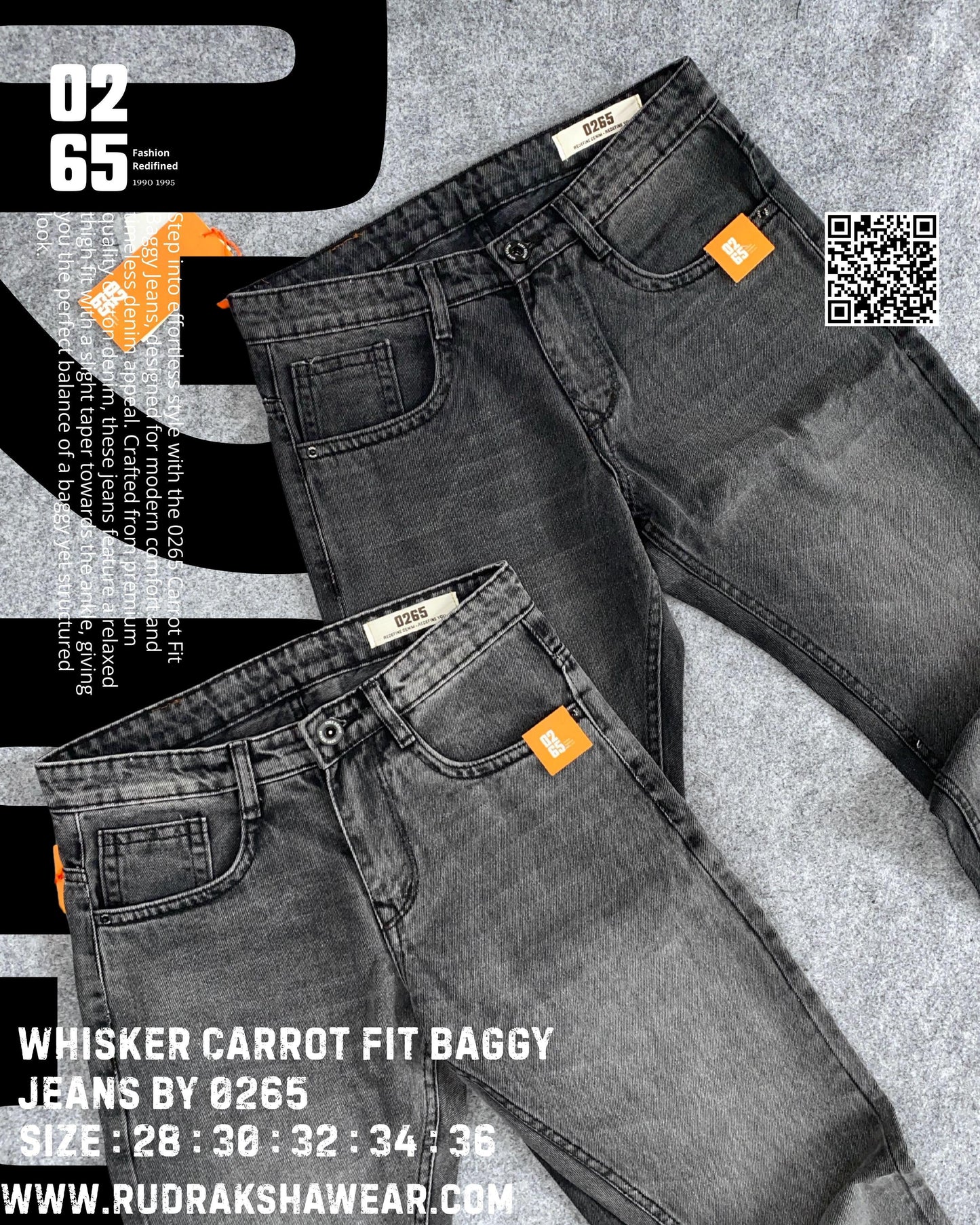 Whisker Carrot Fit Baggy Jeans By 0265 | New Introduction | Non Stretchable | Length 39"/ 40"