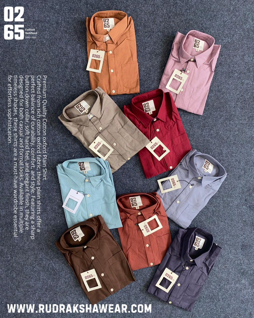 0265 Premium Cotton Oxford - Plain Full Sleeve Shirt - Back Side Box Pleated With Loop